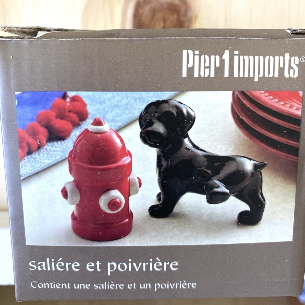 Vintage Pier 1 Imports Dog And Hydrant Salt & Pepper Shakers Red And Black